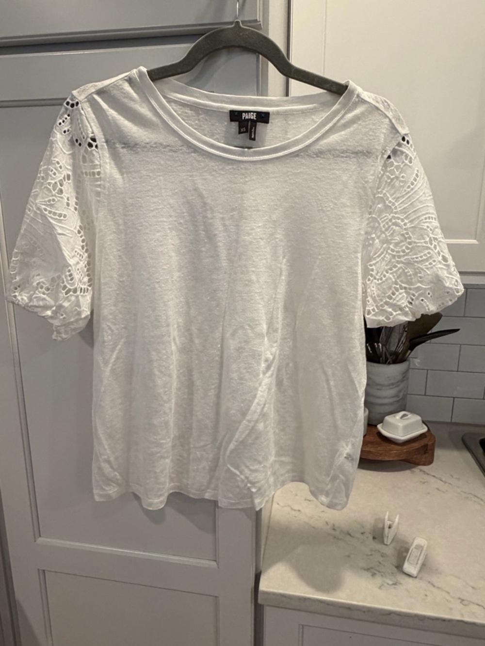 PAIGE White Eyelet Sleeve Tee